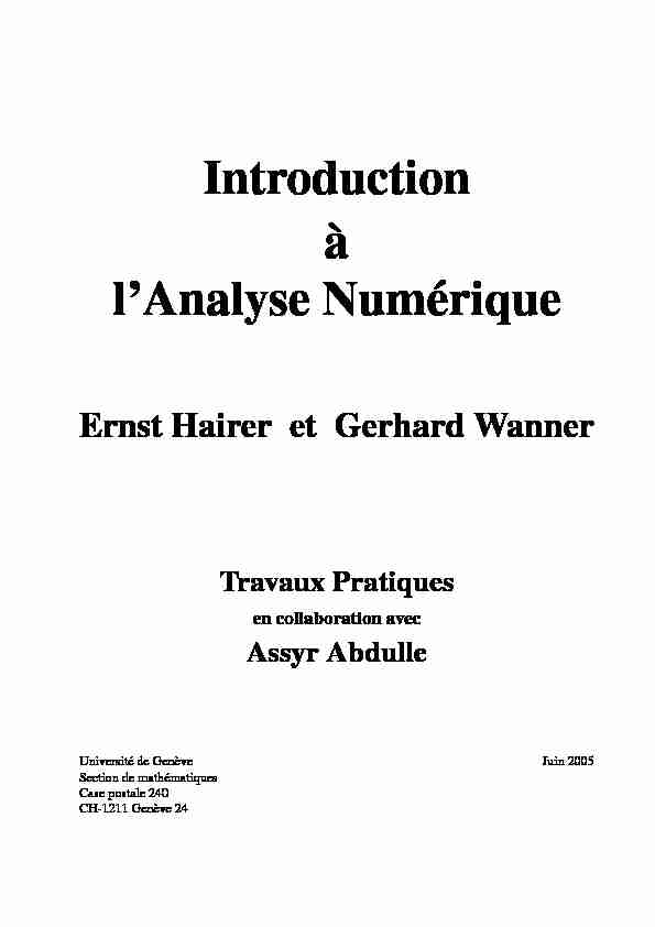 Introduction `a lAnalyse Num´erique