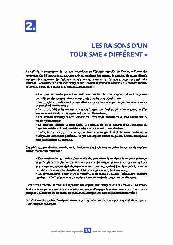 [PDF] LES RAISONS DUN TOURISME « DIFFÉRENT » - fits