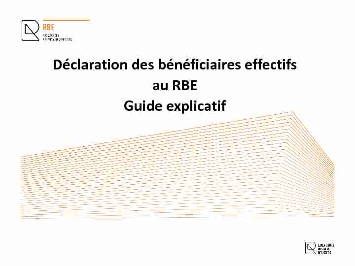 Déclaration des bénéficiaires effectifs au RBE Guide explicatif