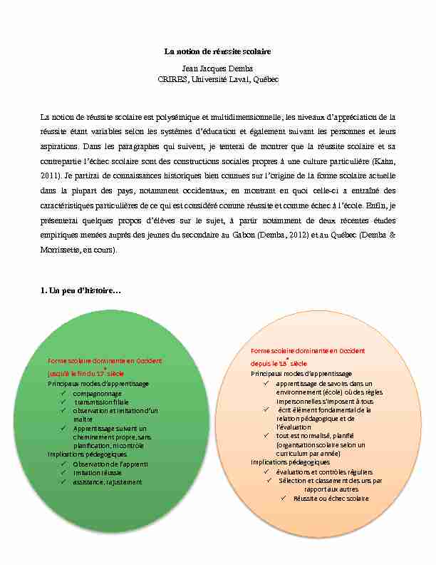[PDF] La notion de réussite scolaire Jean Jacques Demba CRIRES