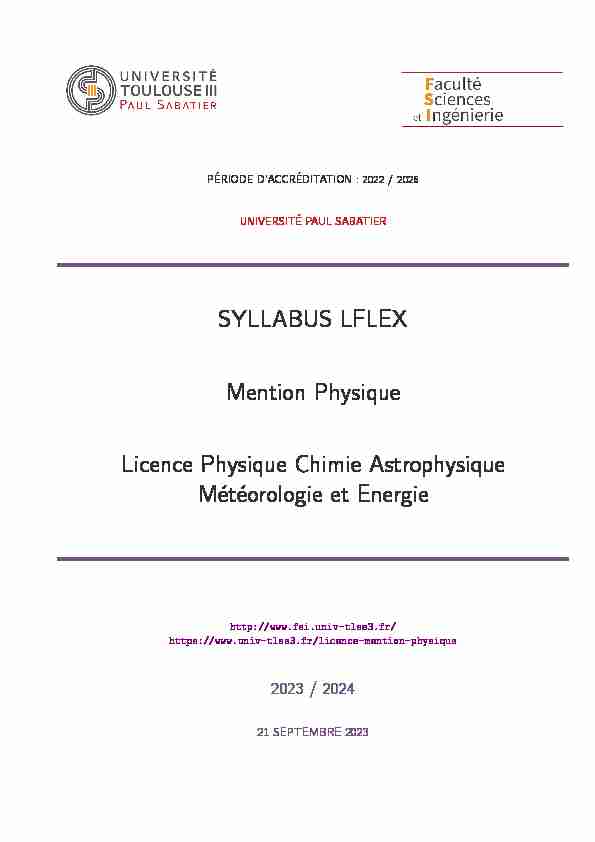 SYLLABUS LFLEX Mention Physique Licence Physique Chimie