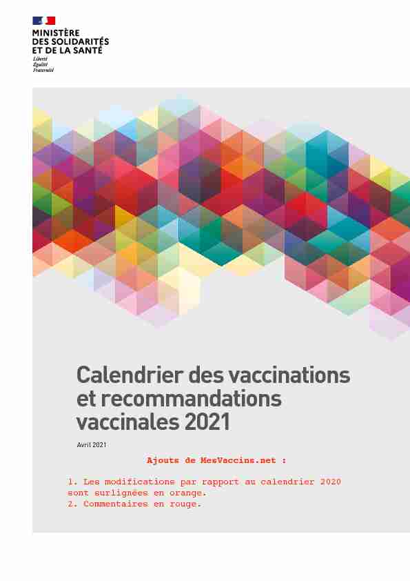 Calendrier des vaccinations et recommandations vaccinales 2021
