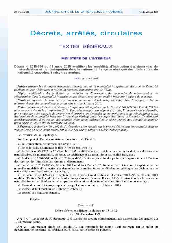 Journal officiel de la République française - N° 68 du 21 mars 2015