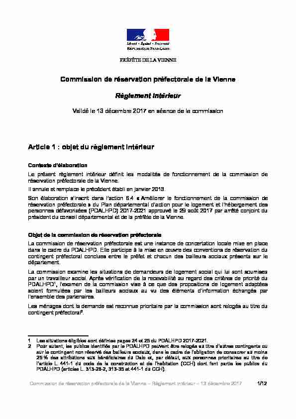 Commission de réservation préfectorale de la Vienne Règlement