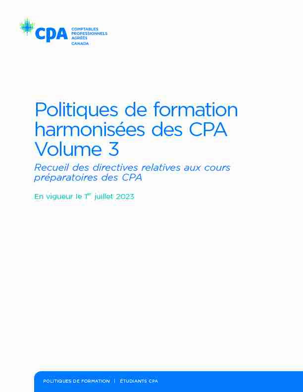 Politiques de formation harmonisées des CPA – volume 3 : cours