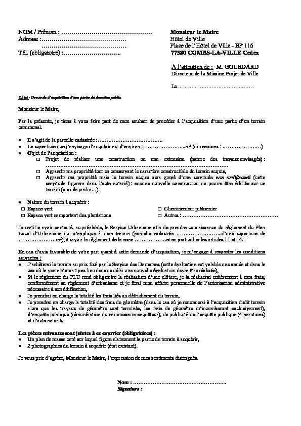 [PDF] Modèle demande acquisition 290310 - Combs-la-Ville