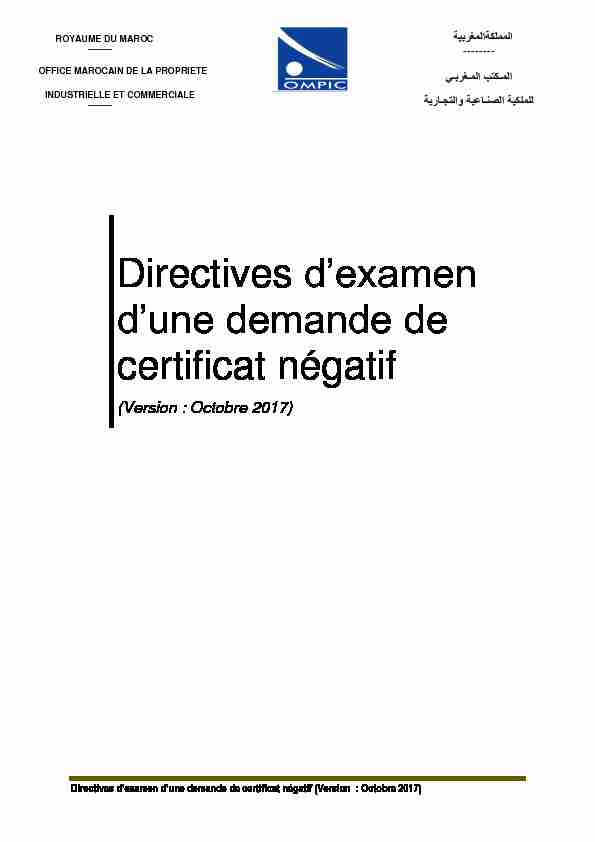 Directives dexamen dune demande de certificat négatif (Version