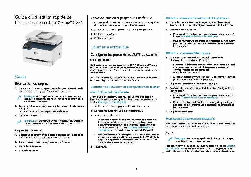 Guide dutilisation rapide de limprimante couleur Xerox® C235