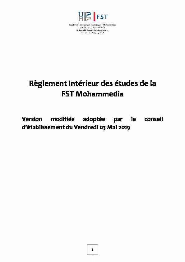 Règlement Intérieur des études de la FST Mohammedia