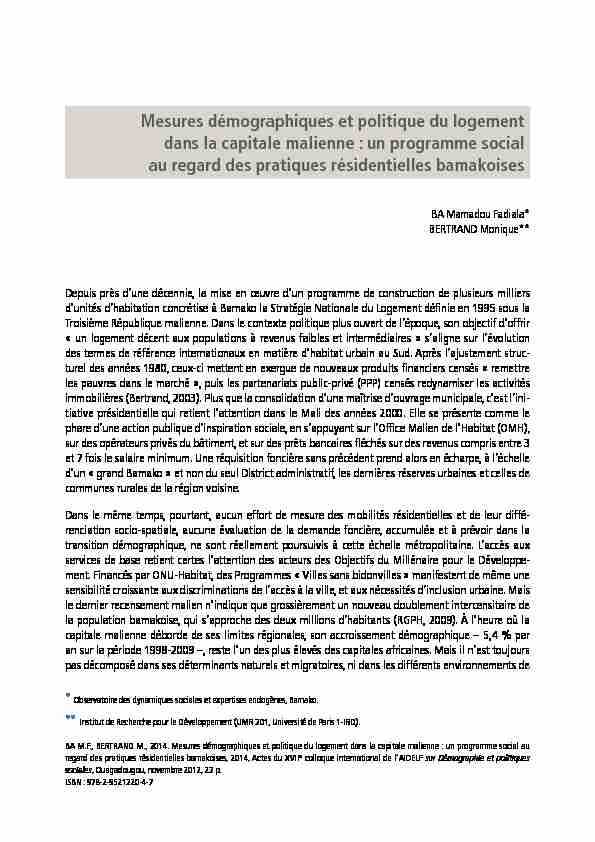 [PDF] Mesures démographiques et politique du logement  - Horizon IRD
