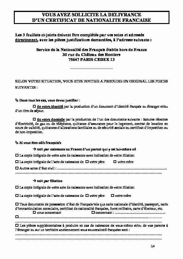 [PDF] Demande de certificat de nationalité française - Info droits étrangers