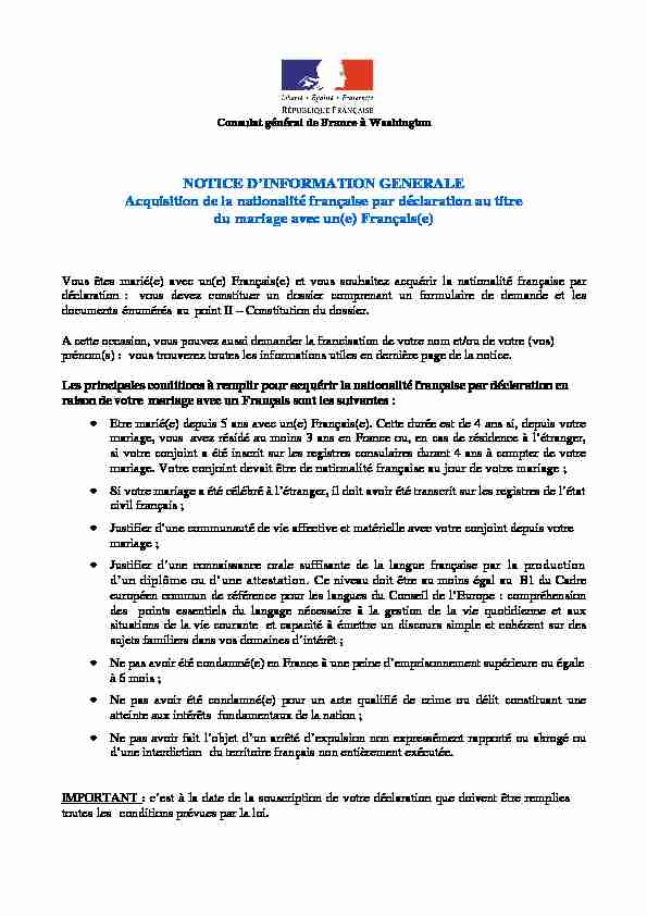 [PDF] NOTICE DINFORMATION GENERALE Acquisition de la nationalité