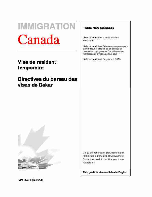 [PDF] IMM 5865 F : Visa de résident temporaire - Immigration, Réfugiés et