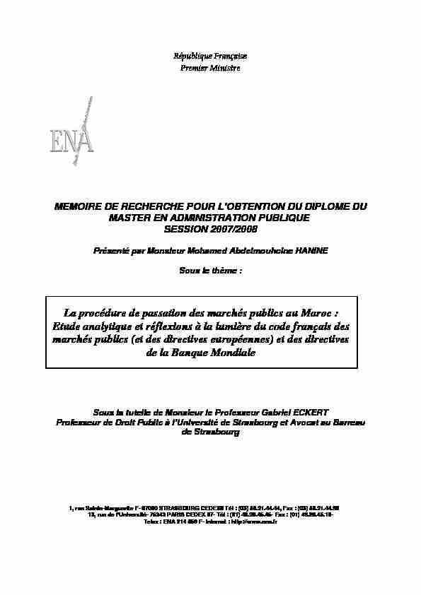 [PDF] La procédure de passation des marchés publics au Maroc - ENA