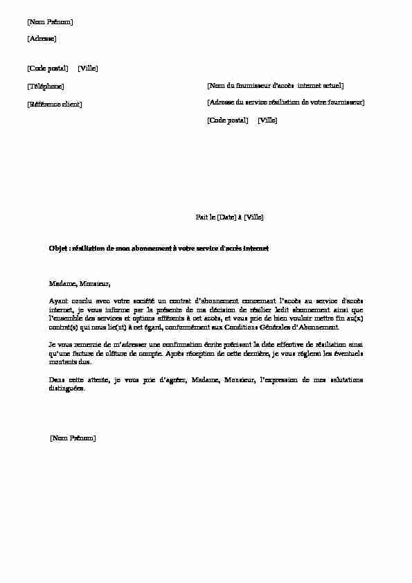 [PDF] Modèle de lettre de résiliation - Orange