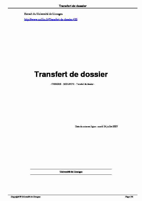 [PDF] Transfert de dossier - Université de Limoges