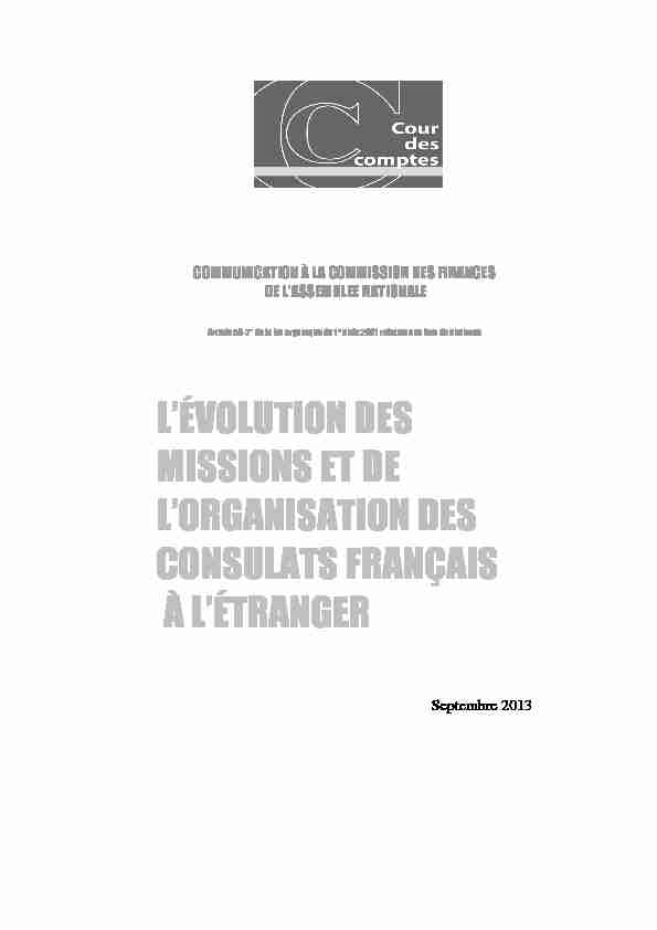 Lévolution des missions et de lorganisation des consulats français