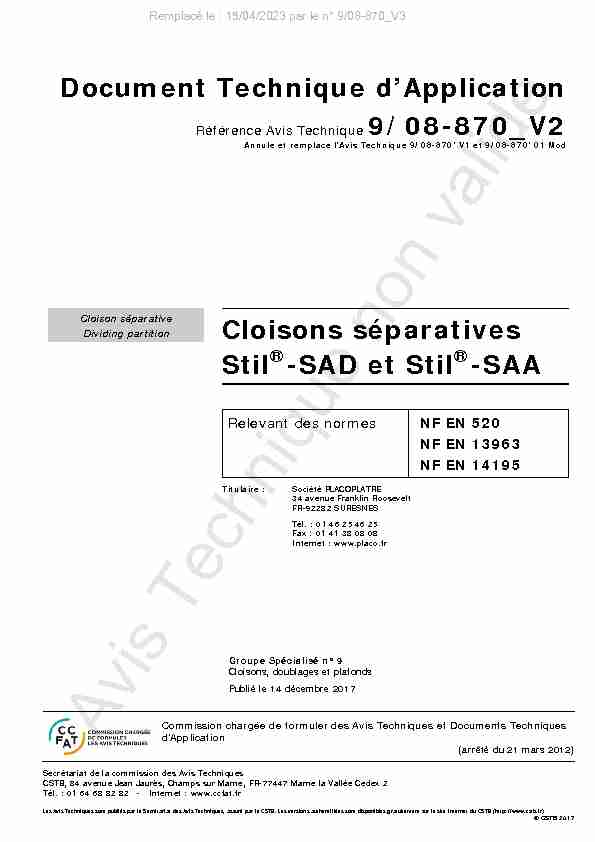 Document Technique dApplication Cloisons séparatives Stil -SAD