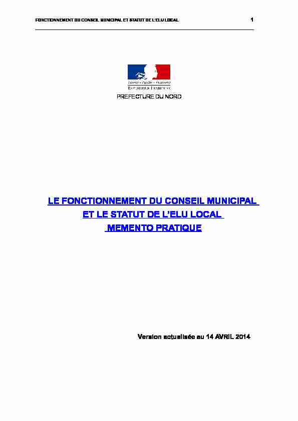 [PDF] LE FONCTIONNEMENT DU CONSEIL MUNICIPAL ET LE STATUT