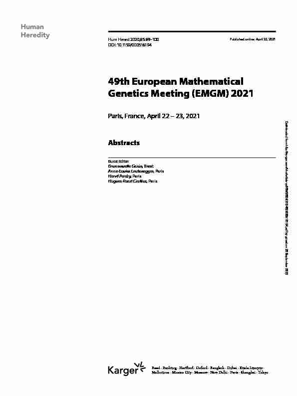 49th European Mathematical Genetics Meeting (EMGM) 2021