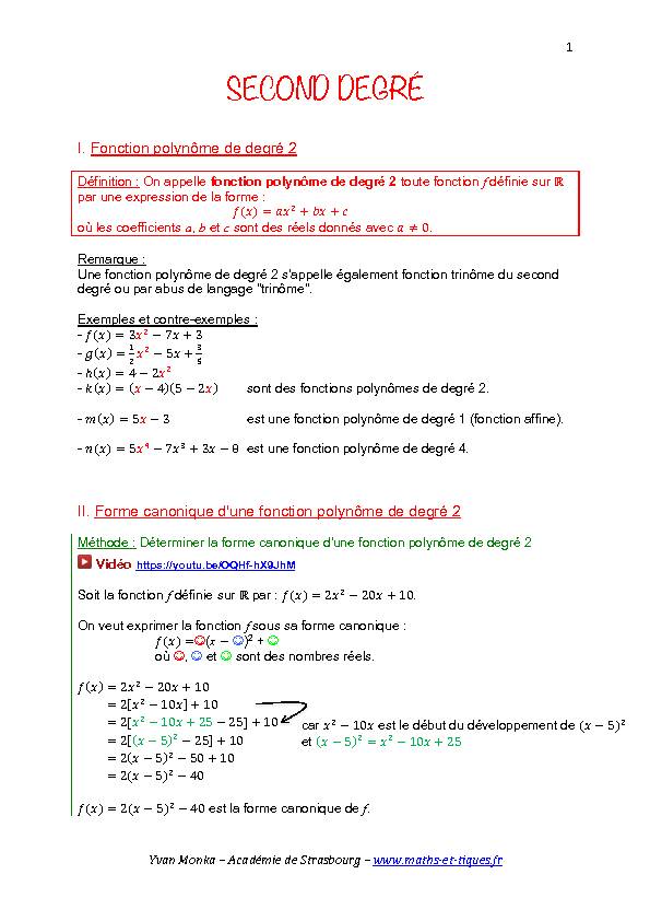 [PDF] SECOND DEGRÉ - maths et tiques
