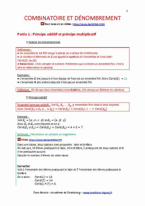 [PDF] COMBINATOIRE ET DÉNOMBREMENT - maths et tiques