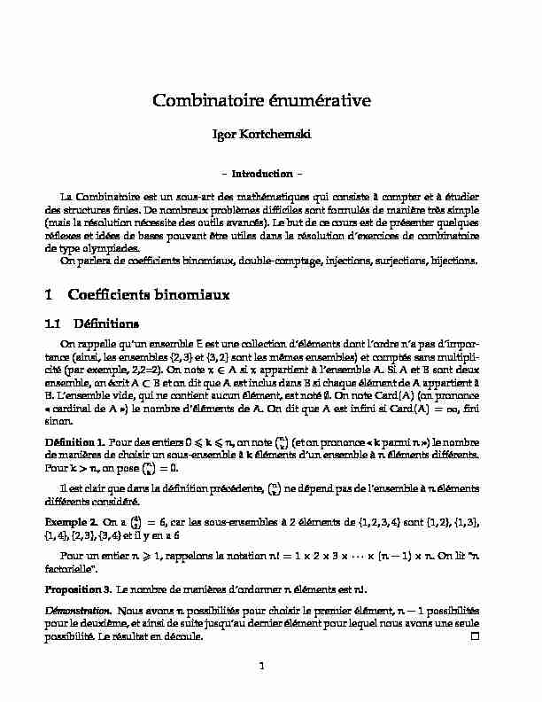 [PDF] MINI-COURS DE COMBINATOIRE - Igor Kortchemski