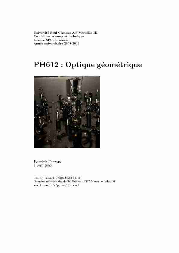 PH612 : Optique géométrique