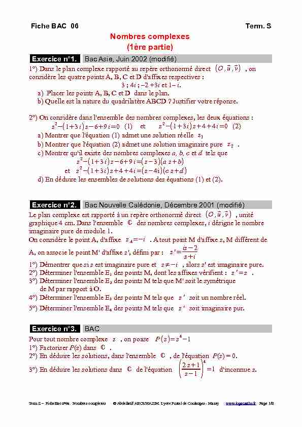 [PDF] Nombres complexes (1ère partie) - Logamathsfr