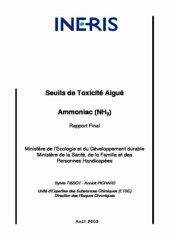 Seuils de Toxicité Aiguë Ammoniac (NH3)