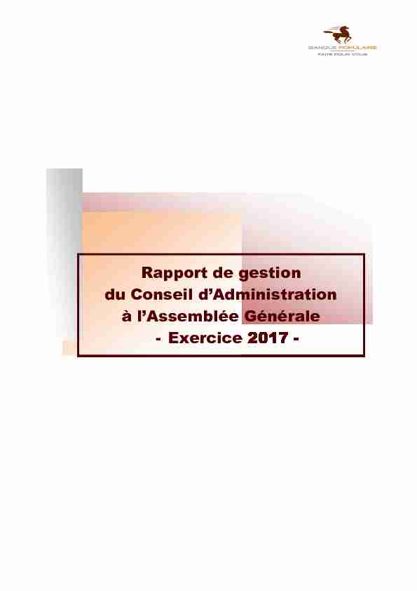 Rapport de gestion du Conseil dAdministration à lAssemblée