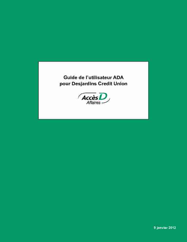 Guide de lutilisateur ADA pour Desjardins Credit Union
