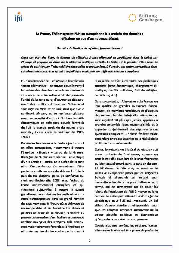 [PDF] La France lAllemagne et lUnion européenne à la croisée des