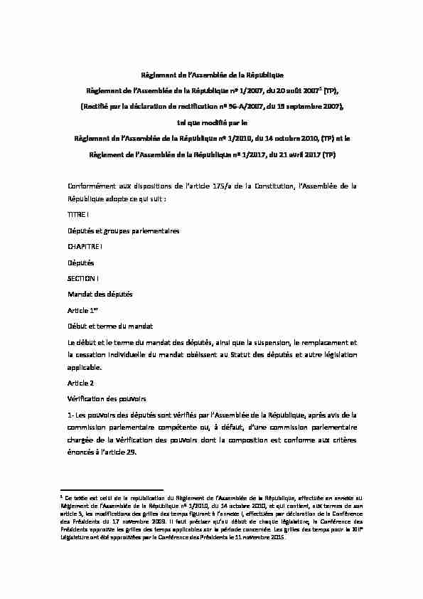 [PDF] Règlement de lAssemblée de la République - Parlamentopt