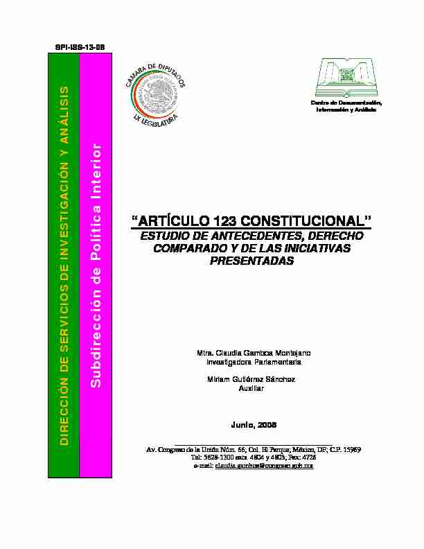 “ARTÍCULO 123 CONSTITUCIONAL” Subdirección de Política Interior