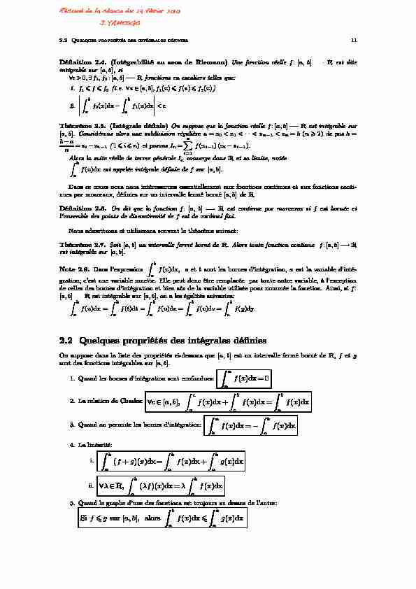 [PDF] 22 Quelques propriétés des intégrales définies
