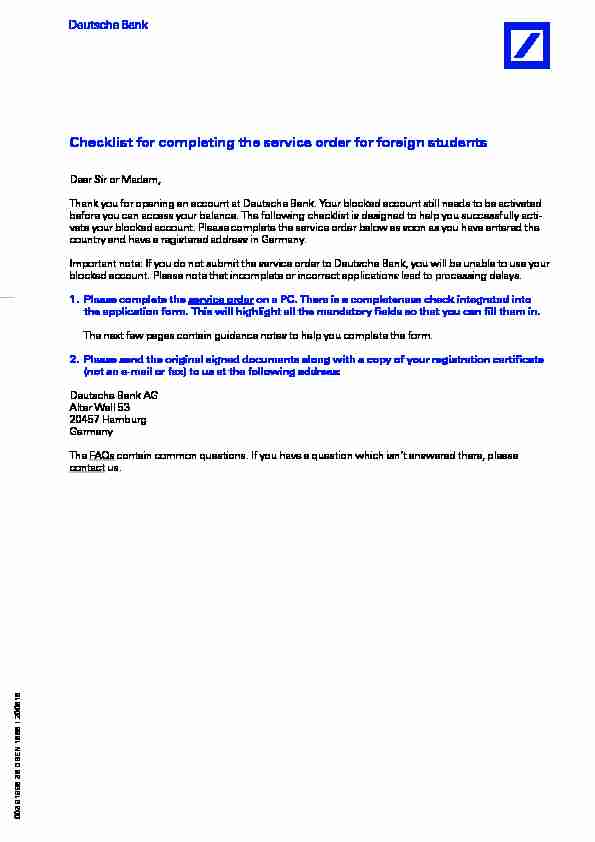 Checklist for completing the service order for foreign students