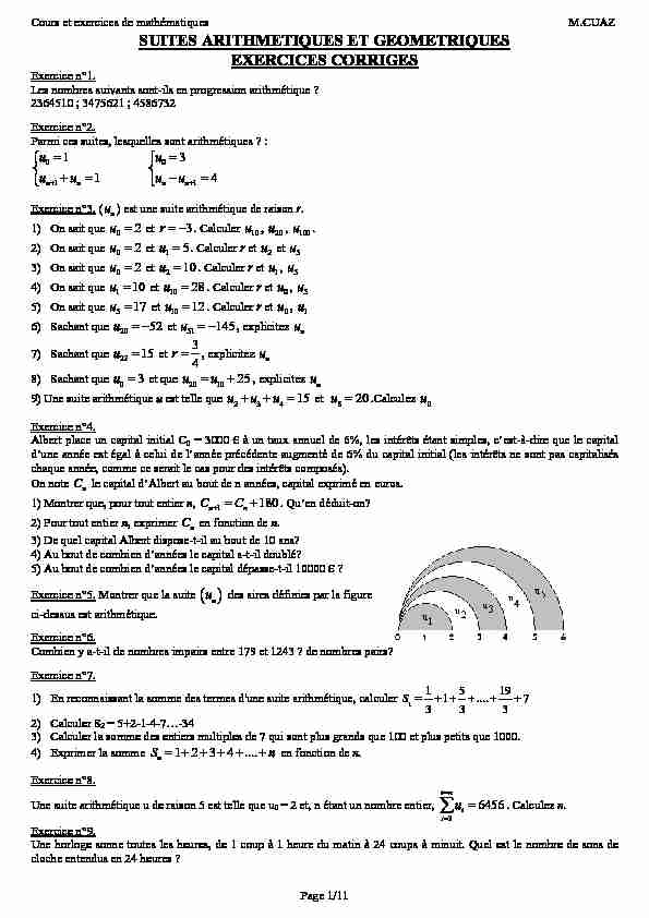 [PDF] suites arithmetiques et geometriques exercices corriges