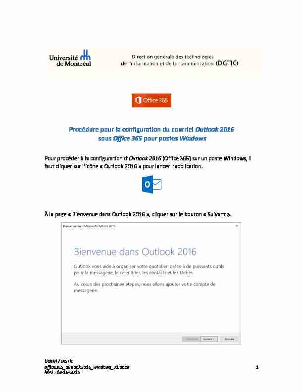 Procédure pour la configuration du courriel Outlook 2016 sous