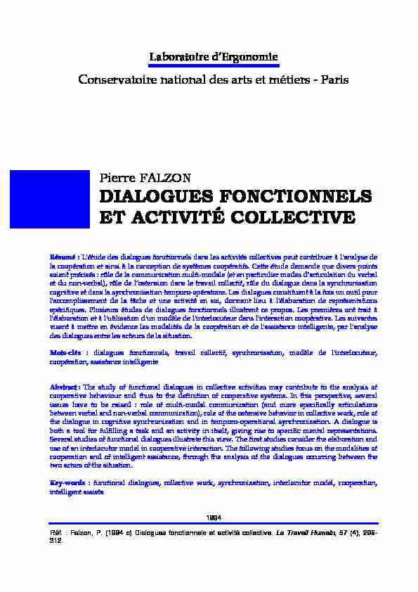 Dialogues fonctionnels et activité collective