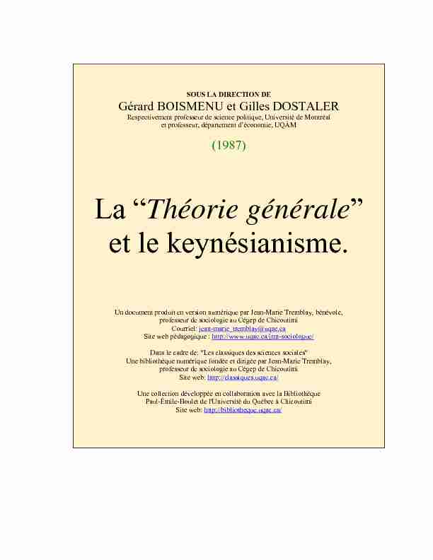 La “Théorie générale” et le keynésianisme.