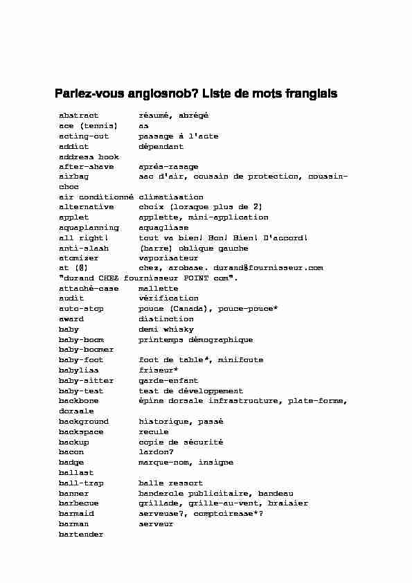 Parlez-vous anglosnob? Liste de mots franglais