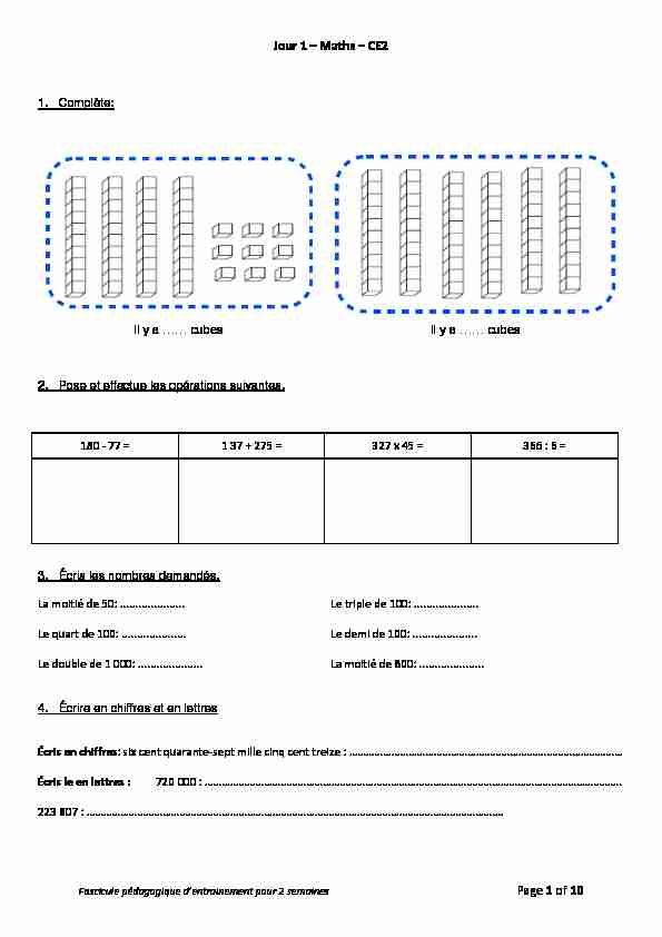 Page 1 of 10 Jour 1 – Maths – CE2