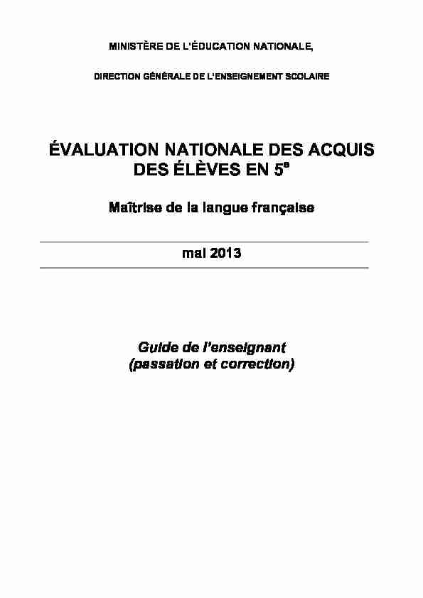ÉVALUATION NATIONALE DES ACQUIS DES ÉLÈVES EN 5