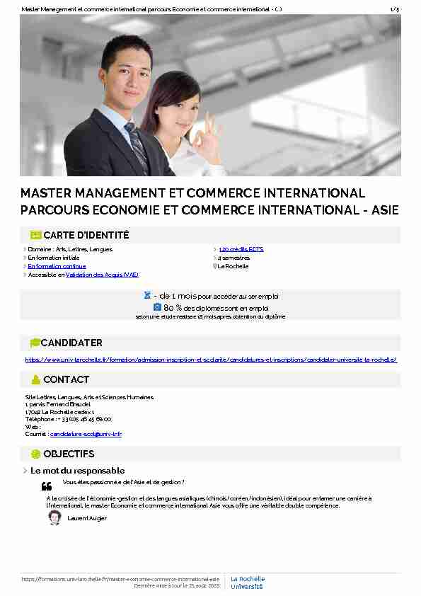 Master Management et commerce international parcours Economie