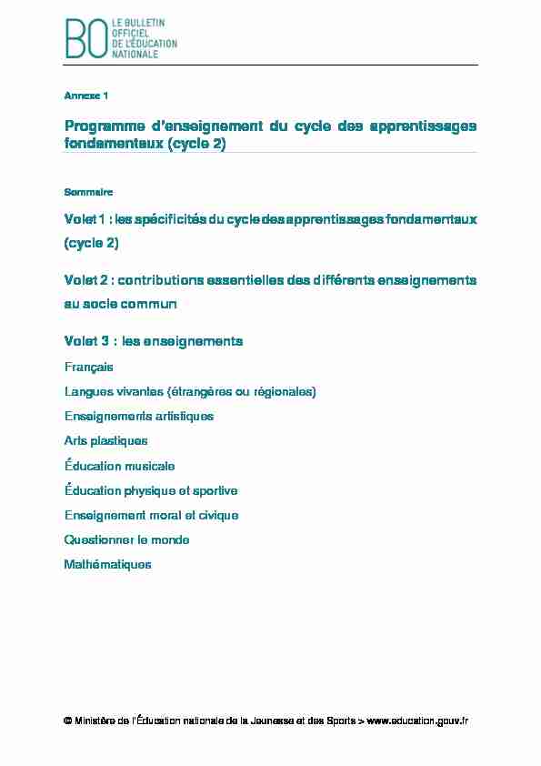 Programme denseignement du cycle de consolidation (cycle 3)