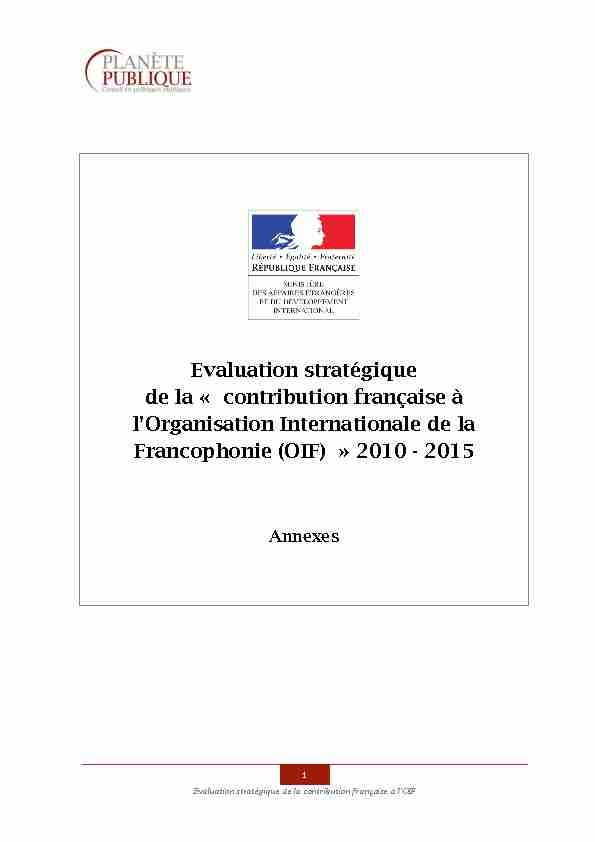 Evaluation stratégique de la « contribution française à lOrganisation