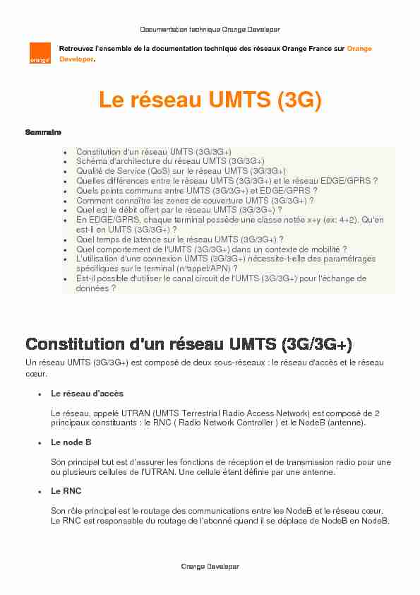 [PDF] Le réseau UMTS (3G) - Orange Developer