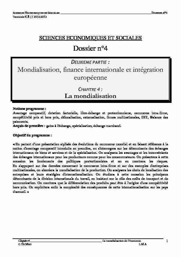 [PDF] Dossier n°4 Mondialisation finance internationale et intégration
