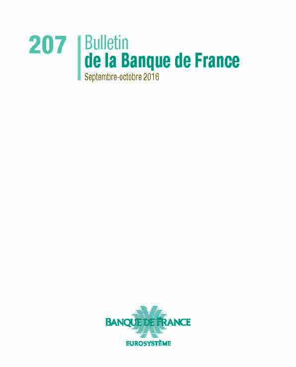 Bulletin Banque de France n° 207 - Septembre/octobre 2016